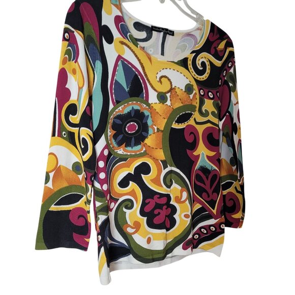 Pierre New York Womens Multicolor Paisley Print 3/4 Sleeve Top Size M - Picture 10 of 11
